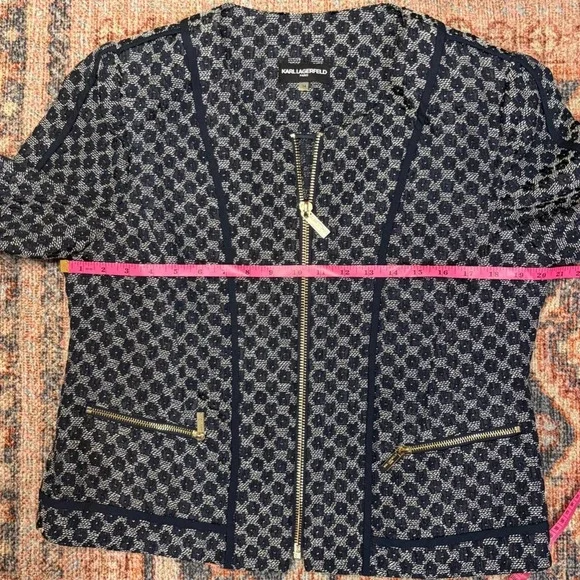 Karl Lagerfeld Paris Navy Blue Women's Zip Blazer Jacket - Picture 8 of 12